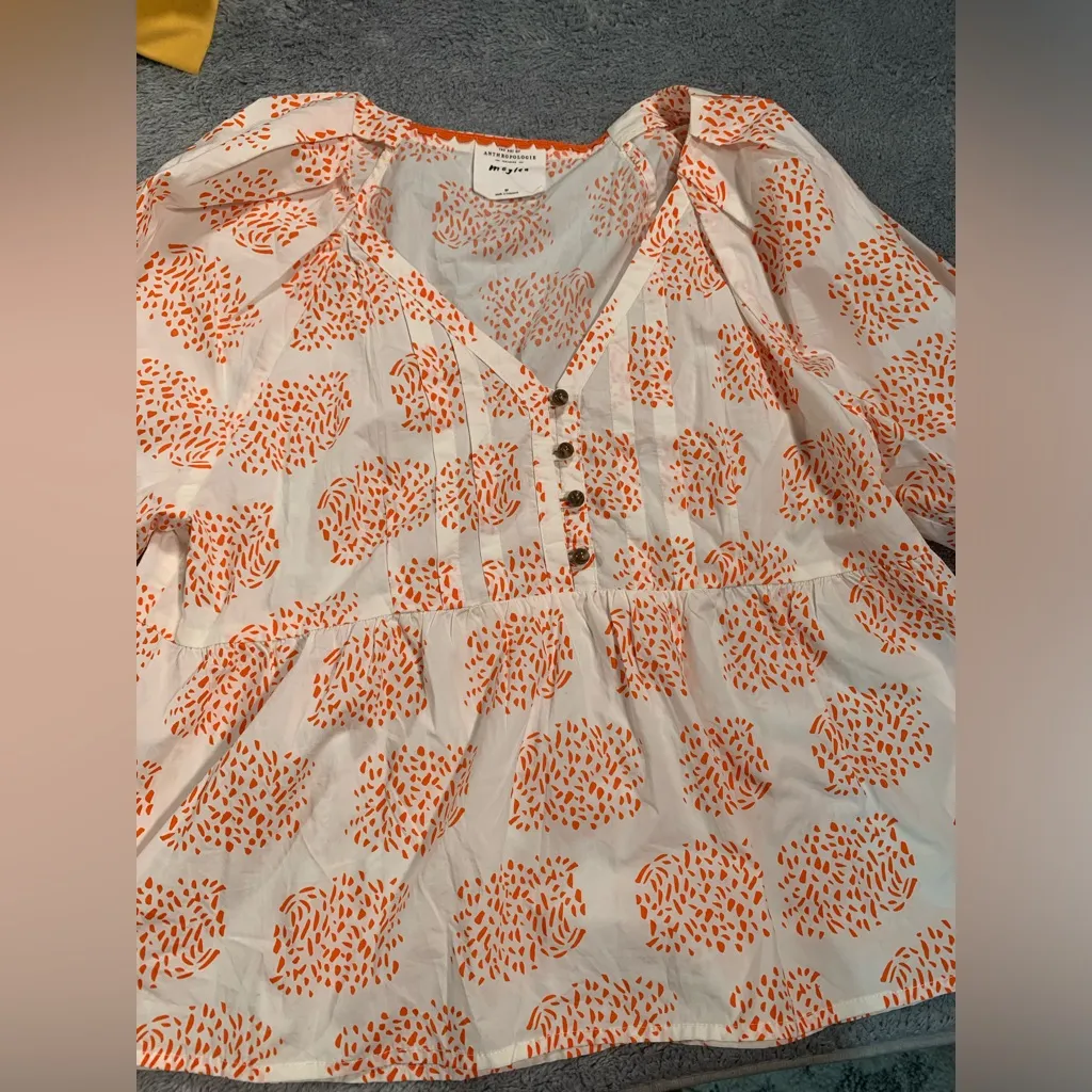 The art of Anthropologie moglea White and Orange Blouse SP - Image 3