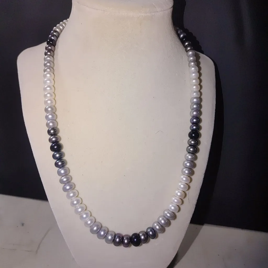 Honora 925 Sterling Silver Tuxedo Pearl Necklace Multicolor Black White Pearls Size 18 - Image 2