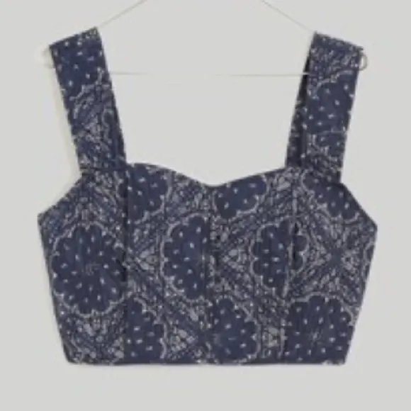 Madewell Quilted Sweetheart Crop Top Blue bandana print. 
Coastal Boho Western - Image 2