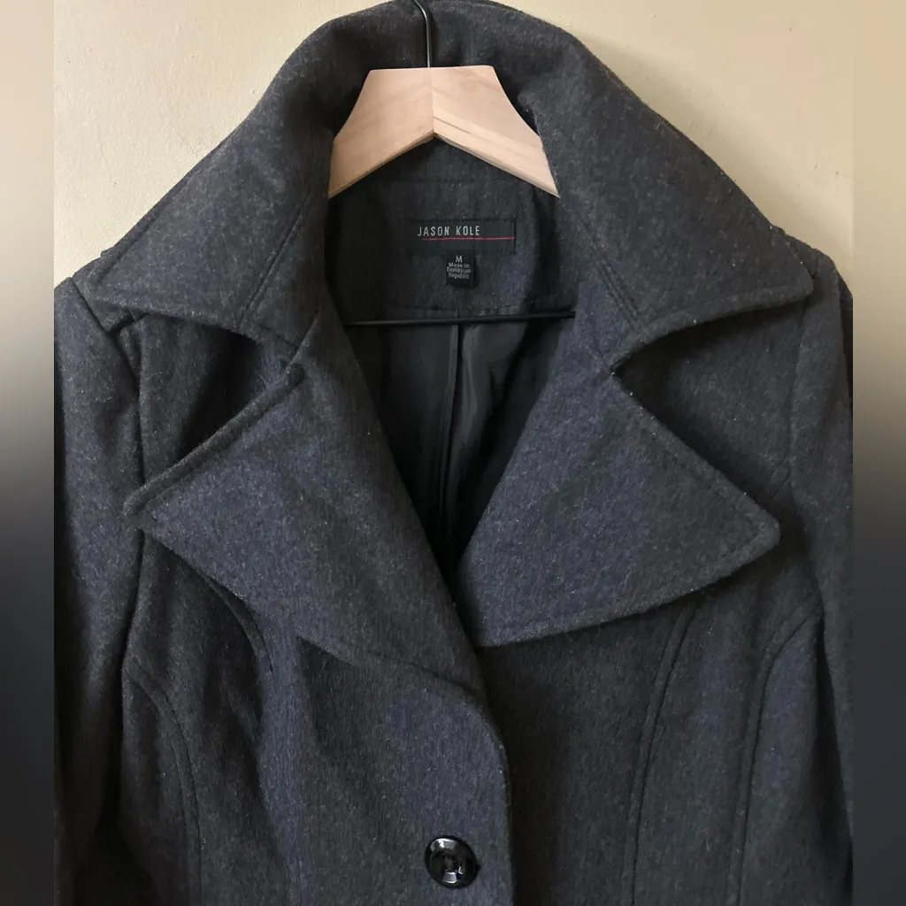 Jason Kole Black Pea Coat Size Large Gray Size M - Image 4