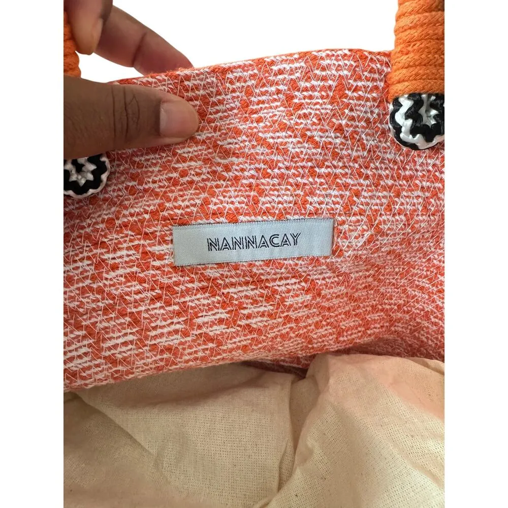 Nannacay Orange Woven Tote Bag Handmade Rope Handle Boho Straw Basket Purse - Image 5