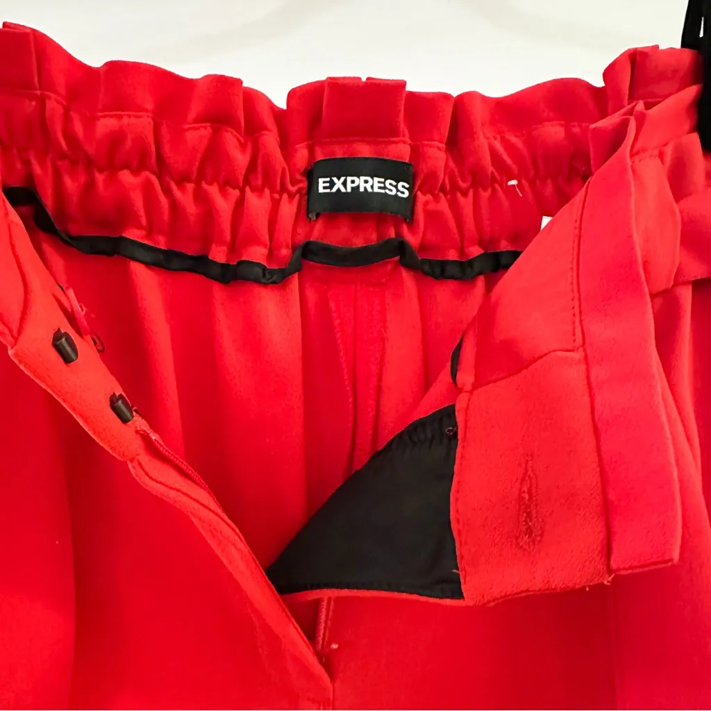 Express High-Rise Wide Leg Pants belted tie waist red sz Small - Image 7