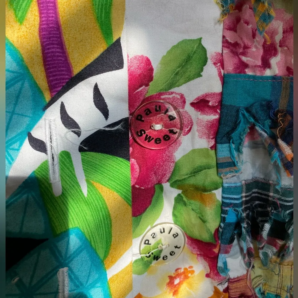 Vintage Paula Sweet Muslin Mink Fringe Floral Jacket, Size Small Blue - Image 3