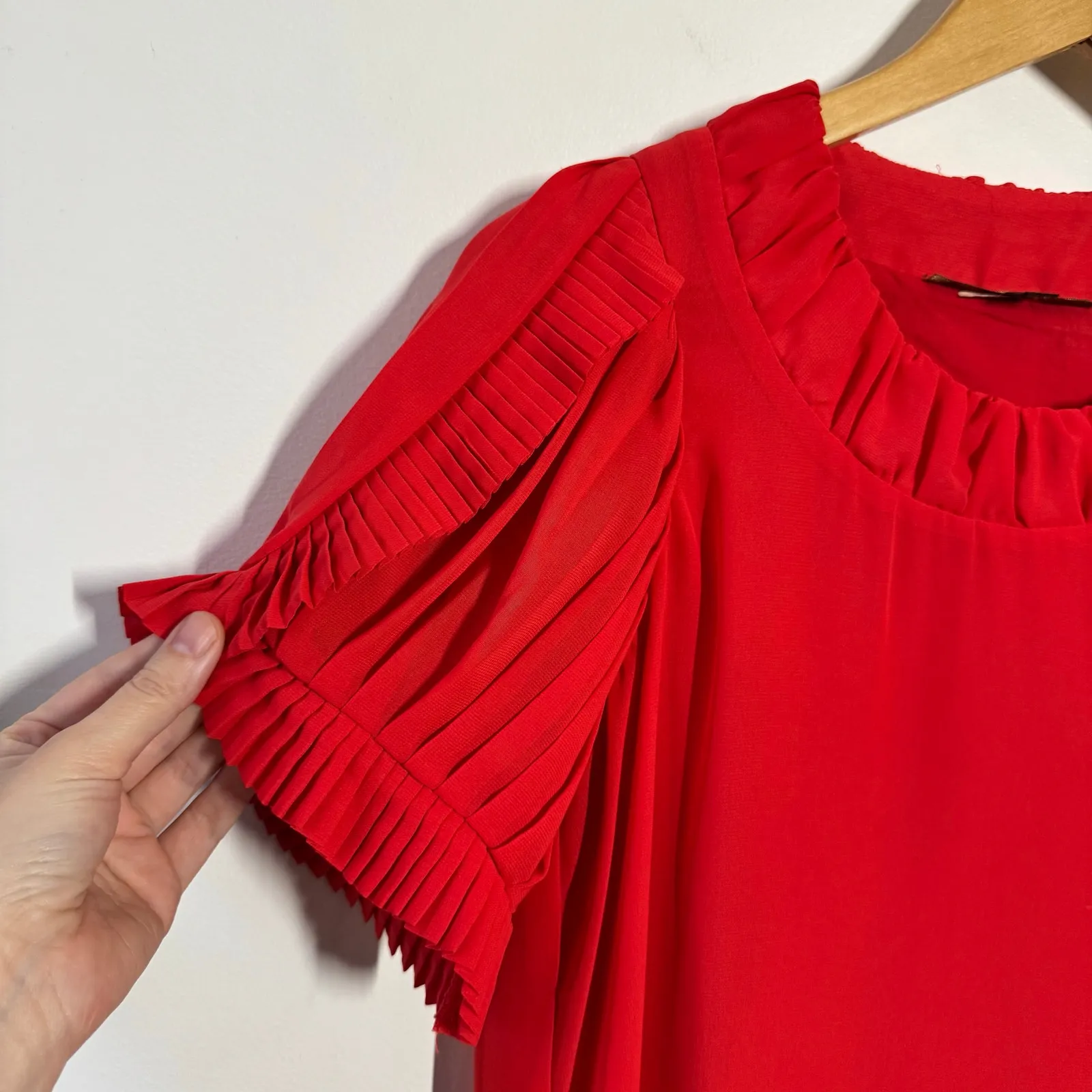 Collective Concepts Pleated Ruffle Sleeve Top Women S Red Romantic Quite Luxury - Image 3