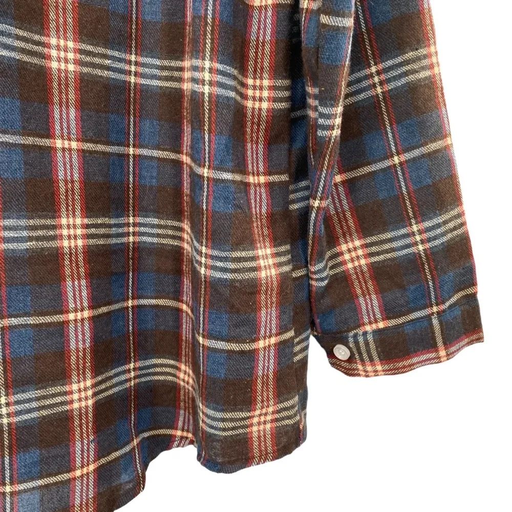 Adora Women’s Oversized Long Plaid Flannel Button Down Shirt Gorpcore Granola Blue Size L - Image 11