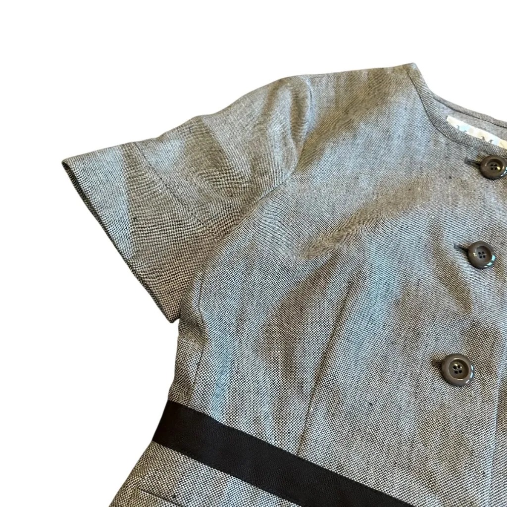 MaxMara Short Sleeve Grey Blazer Jacket Top Belt Linen Cotton Size 6 Womens NWOT - Image 3