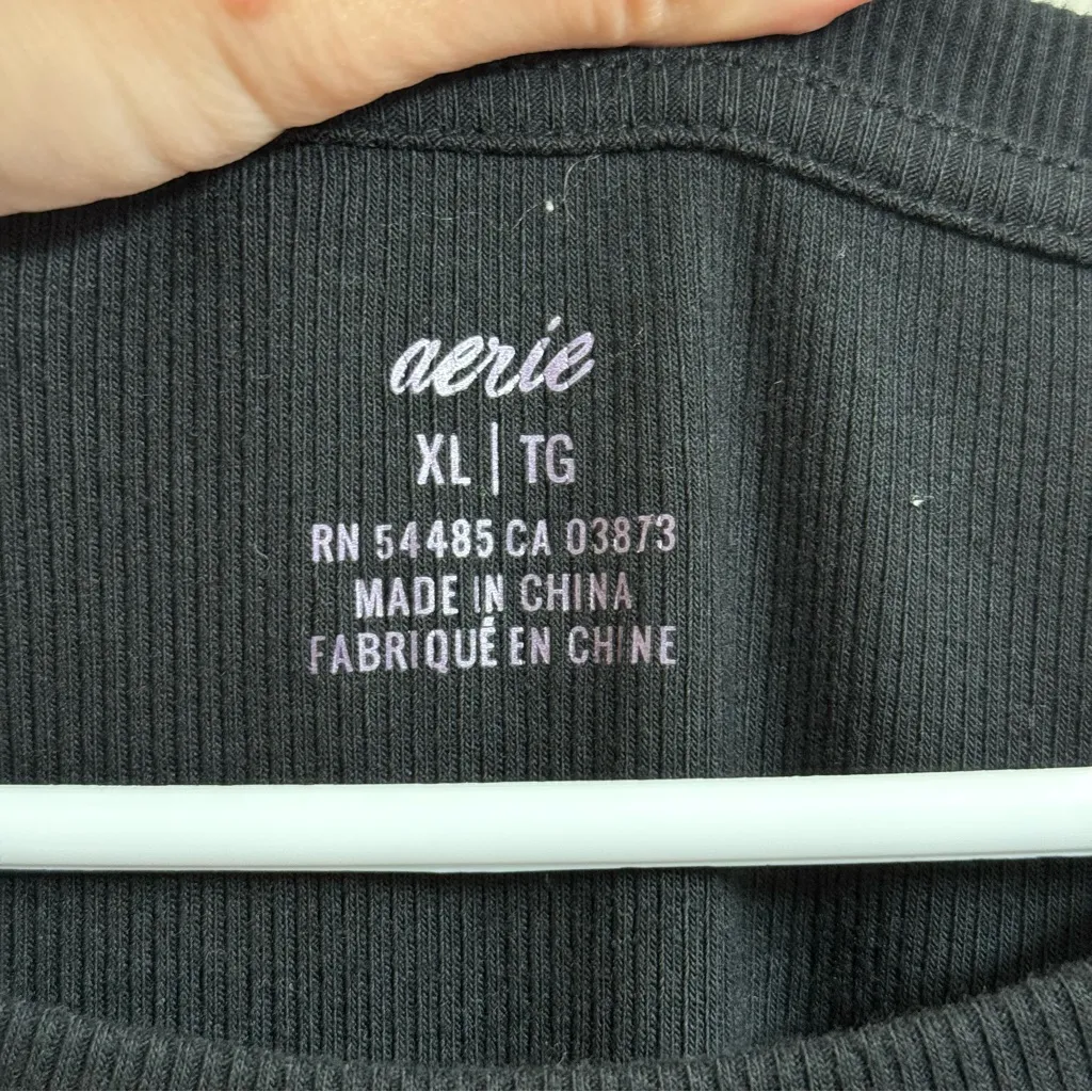 Aerie Women Sz XL Black Ribbed Casual Long Sleeve Twist Front T-Shirt Mini Dress - Image 5