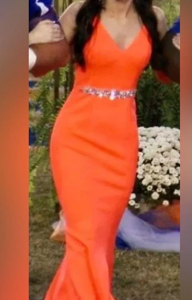 Elegant Jonathan Kayne Orange Gown with Embellished Waist Size 2 - Image 2