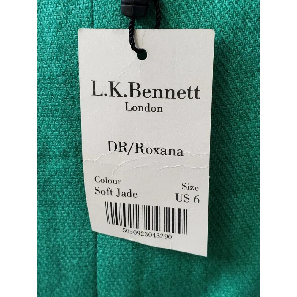 L.K Bennett Soft Jade Solid Linen Round Neck Sleeveless Knee Length Dress Size 6 - Image 8