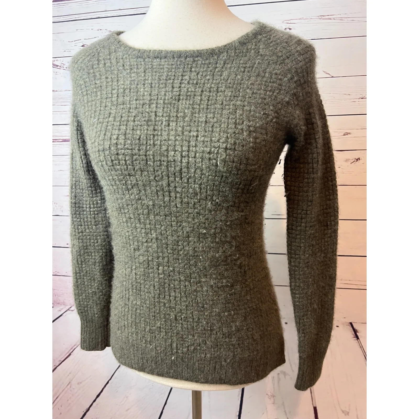 Athleta Lodge Cashmere Blend Textured Knit Pullover Sweater XS Extra Small Green - Image 9