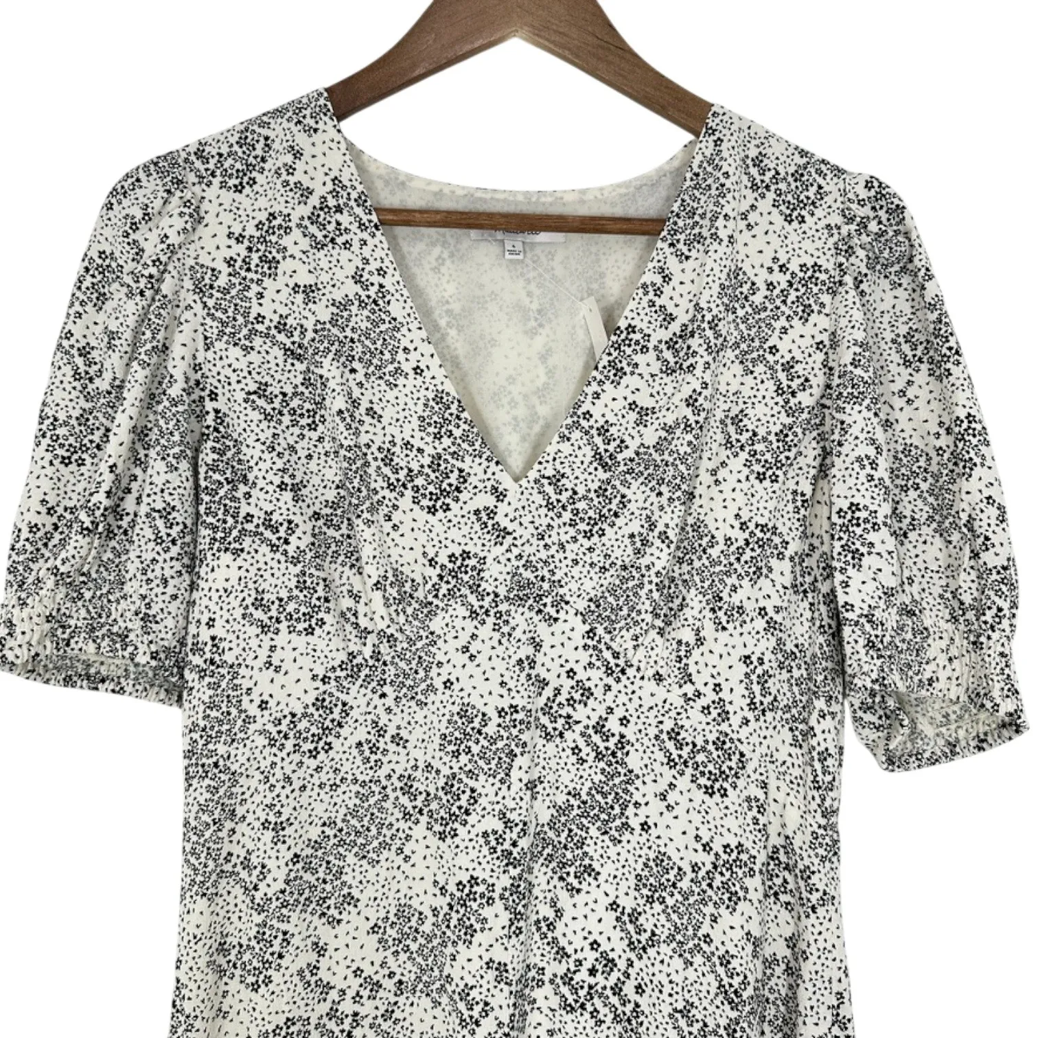 Madewell Floral Print V Neck Puff Sleeve Maxi Dress Size 6 Cream Black NWT - Image 4