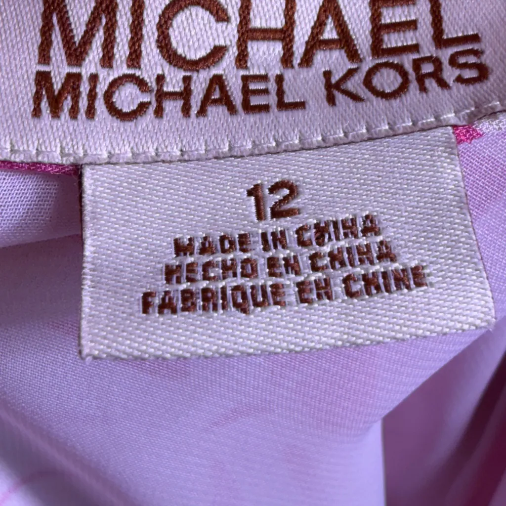 Michael Kors 100% silk pareo skirt with fringes and tropical print (pink/white) - Image 7