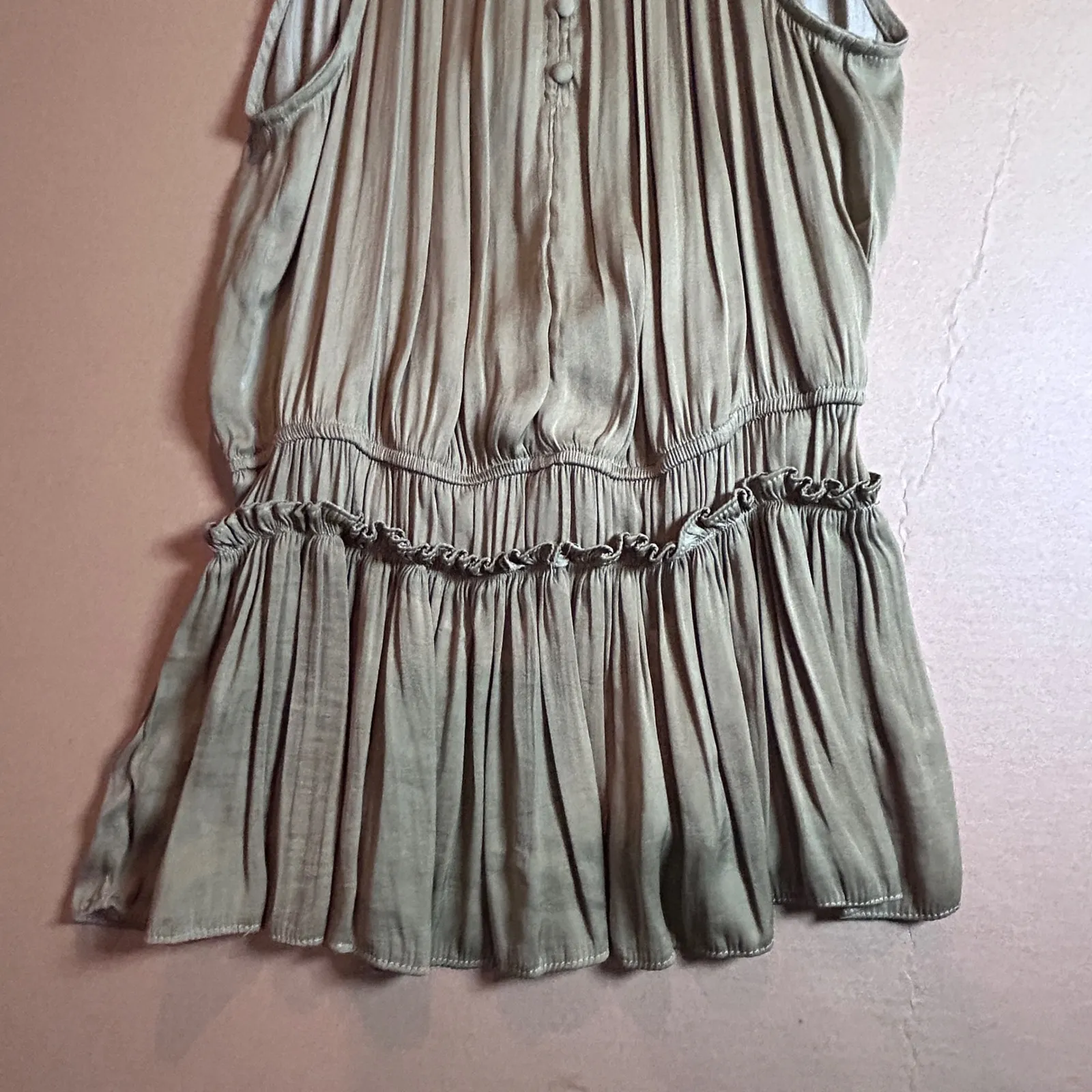 Philosophy Republic Clothing Olive Green Halter Neck Ruffle Tiered Mini Dress M Size M - Image 3