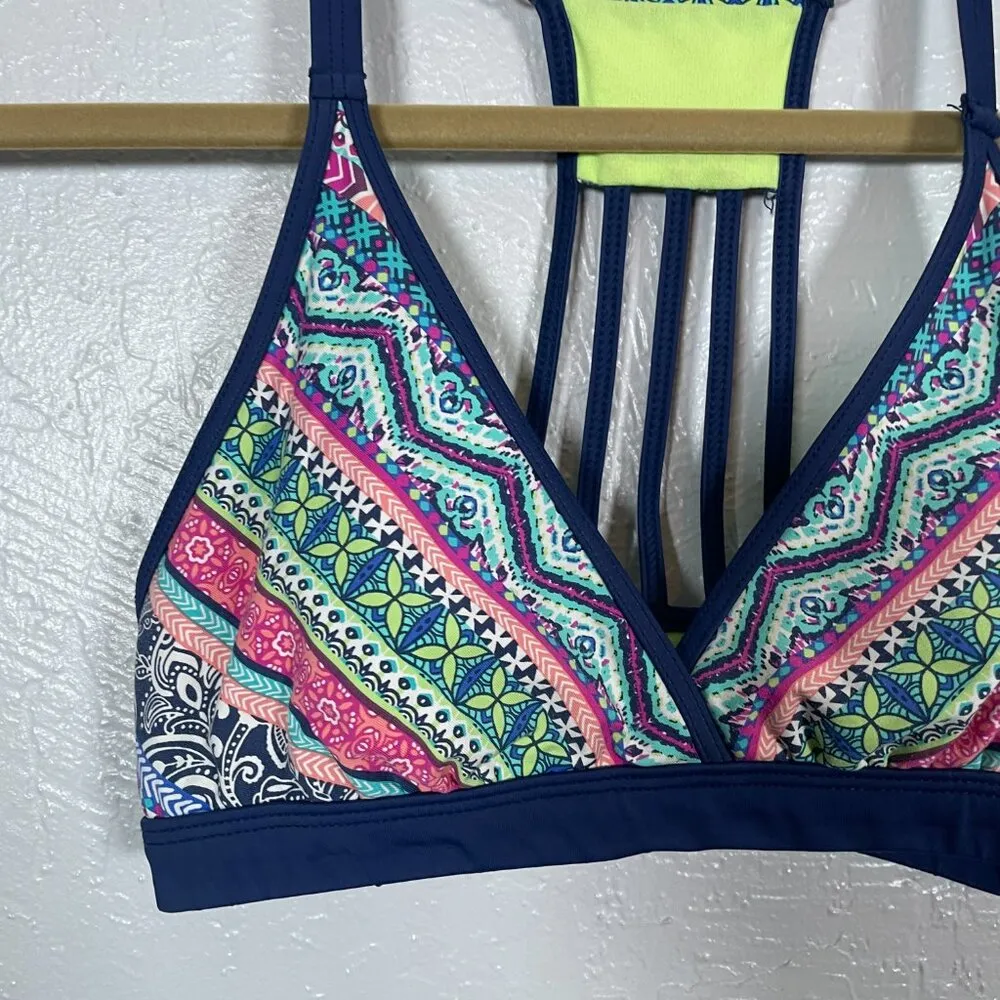 Title Nine Women XS Blue Pink Stripe Bikini Top Strappy Racerback No Pads - Image 2