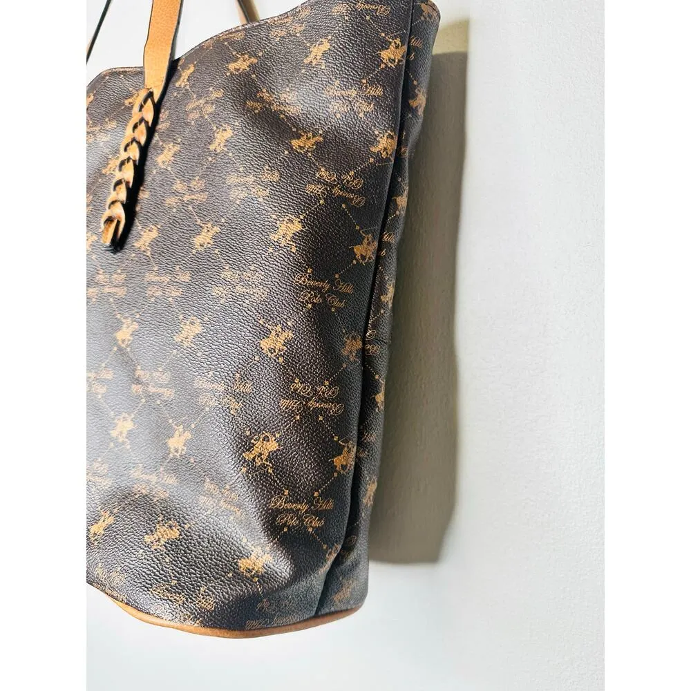 BEVERLY HILLS  POLO CLUB Brown Braided Handle Large Size Tote Handbag - Image 14