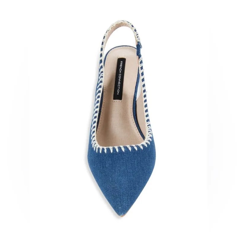 FRENCH CONNECTION Kitten Heel Denim Slingback Pumps - Image 5