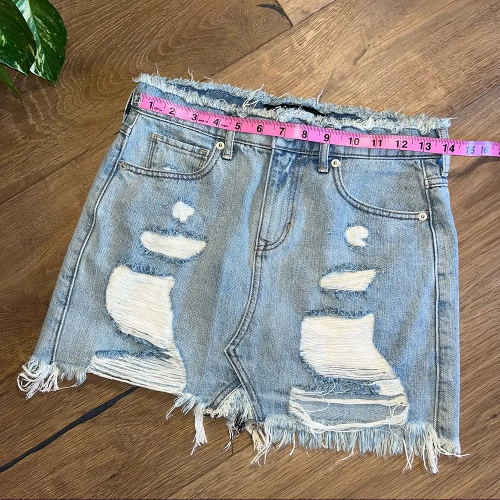 Express Straight Mini Denim Skirt Mid Rise Destroyed - Image 5