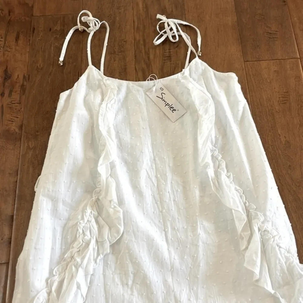 NWT - Simplee White Textured Ruffle Spaghetti Strap Mini Dress - Image 5