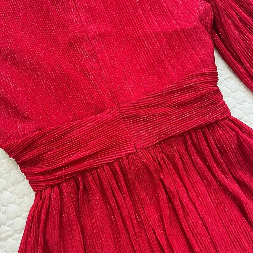 NWOT Rebecca Vallance Samantha Plisse Mini Dress Red Glitter Sparkle Holiday 8 - Image 14