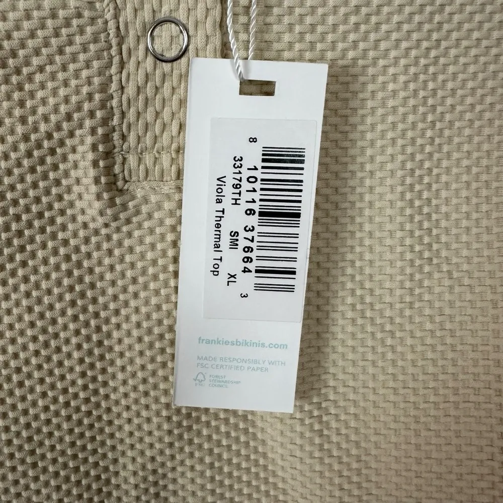 Frankies Bikinis Viola Waffle Long Sleeve Crop Top in Smitten Size XL Neutral - Image 10