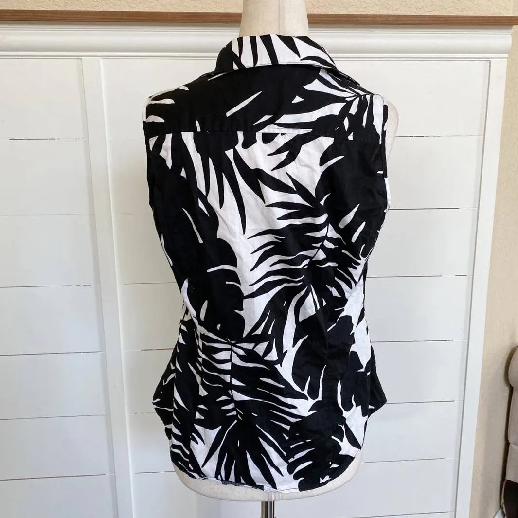 Talbots Petites Sleeveless Button up Palm leaf‎ Pattern print Top - 8P - Image 3