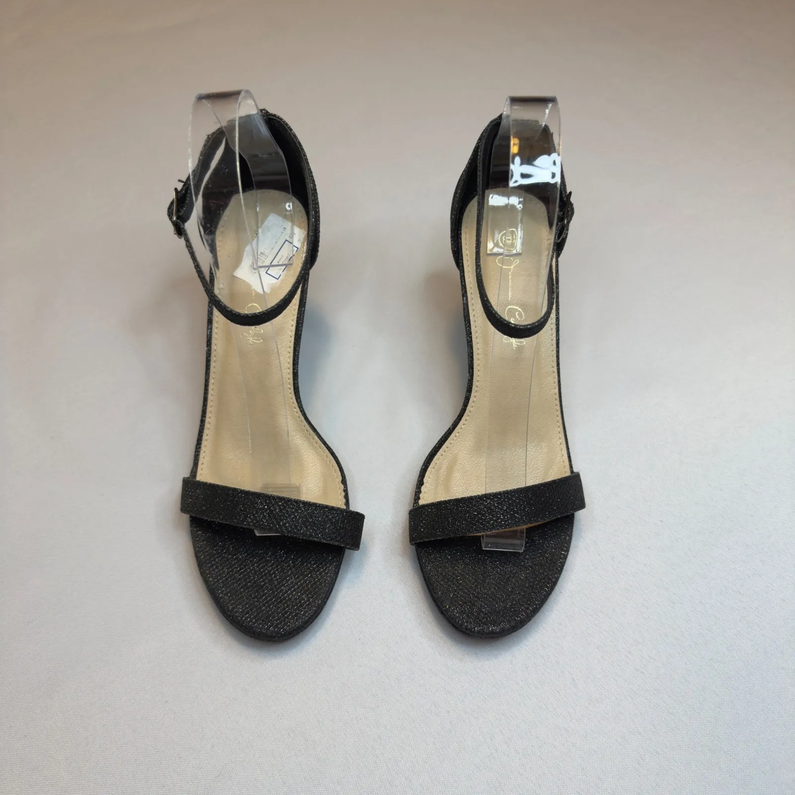 Jessica Carlyle Black Glitter Sparkle Ankle Strap Heels Women's Trendy Size 8.5 - Image 8