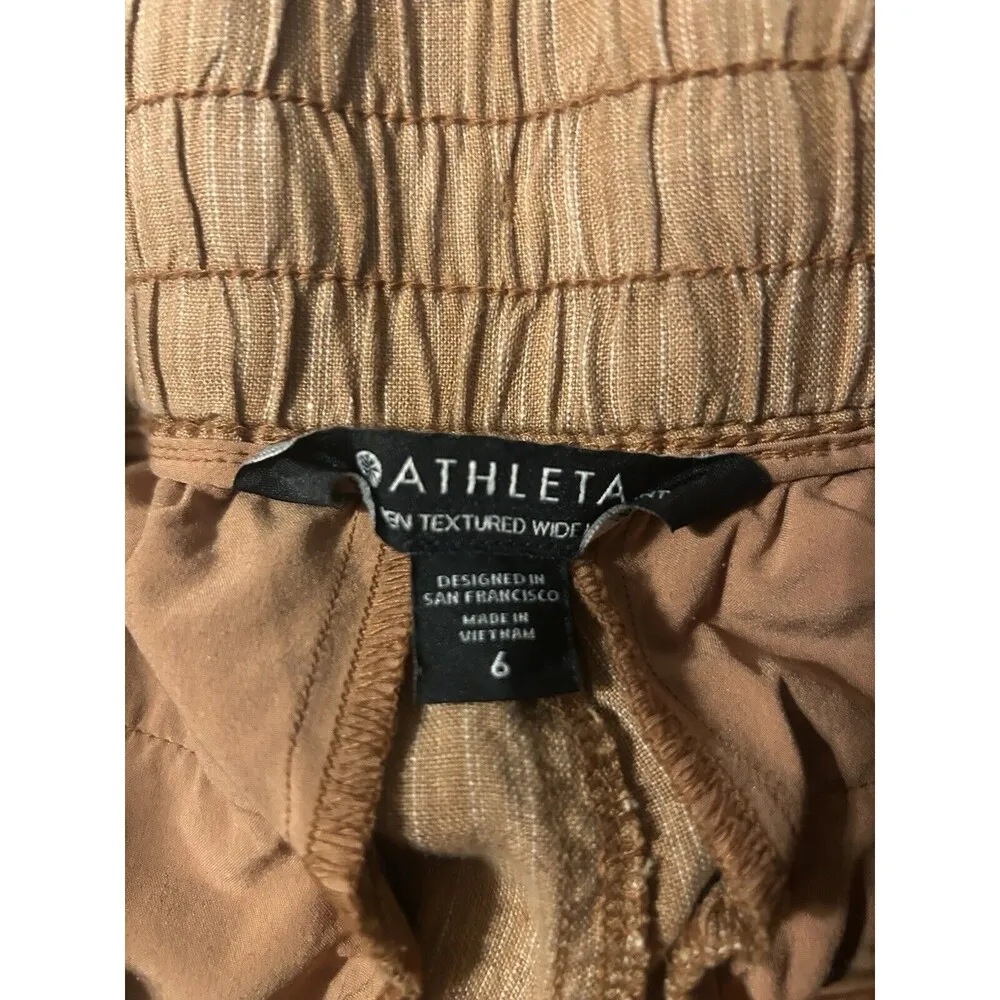 Athleta Linen Textured Wide Leg Cropped Pants Brown Tan Striped Women’s Size 6 - Image 3