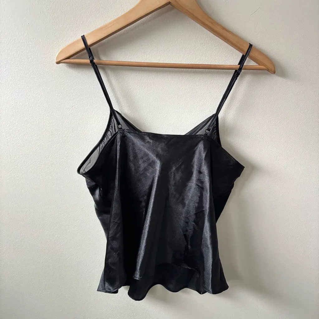 Black Satin Camisole with Sheer Details Size M - Image 5