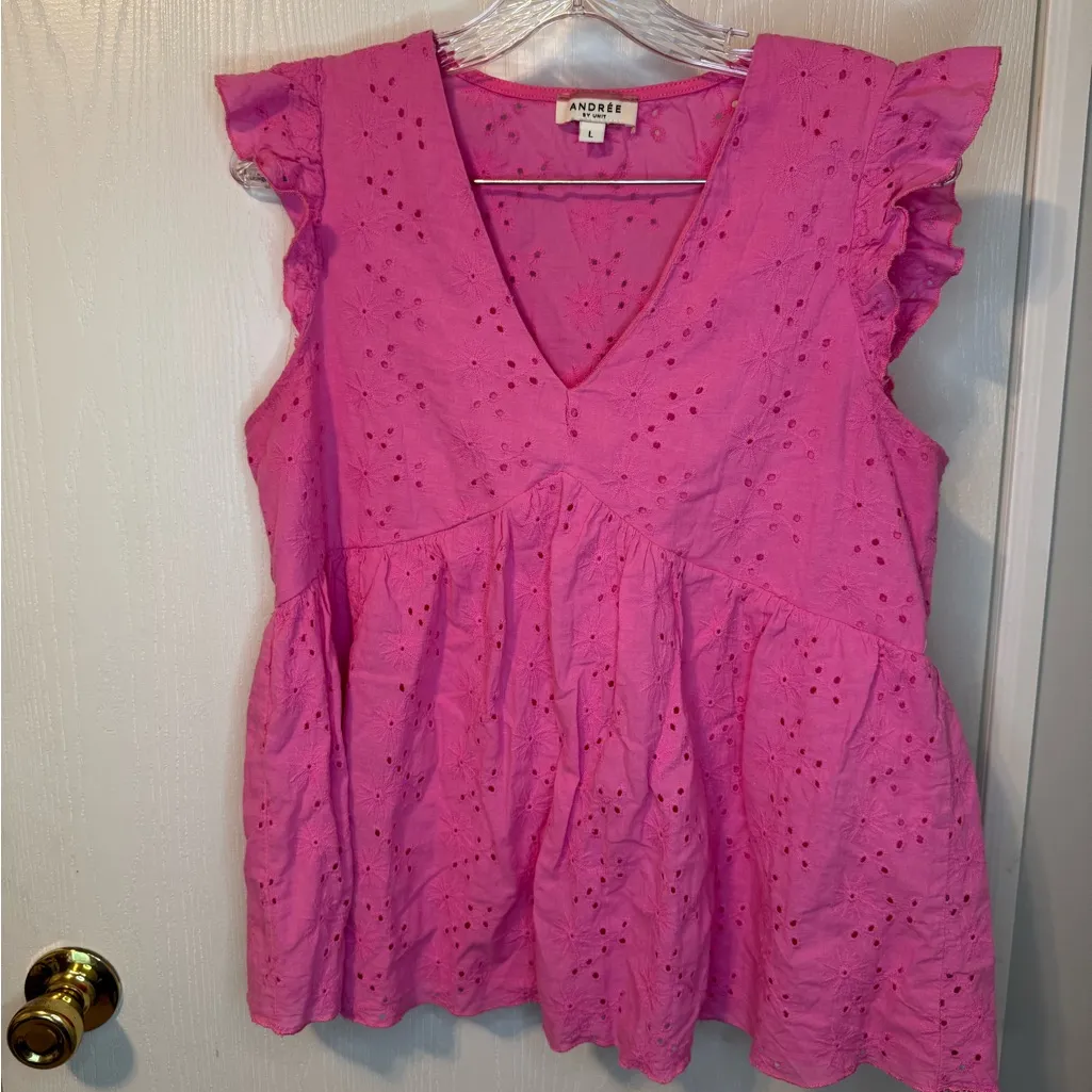 Andree Pink Flutter Sleeve Ruffled Blouse - Image 4