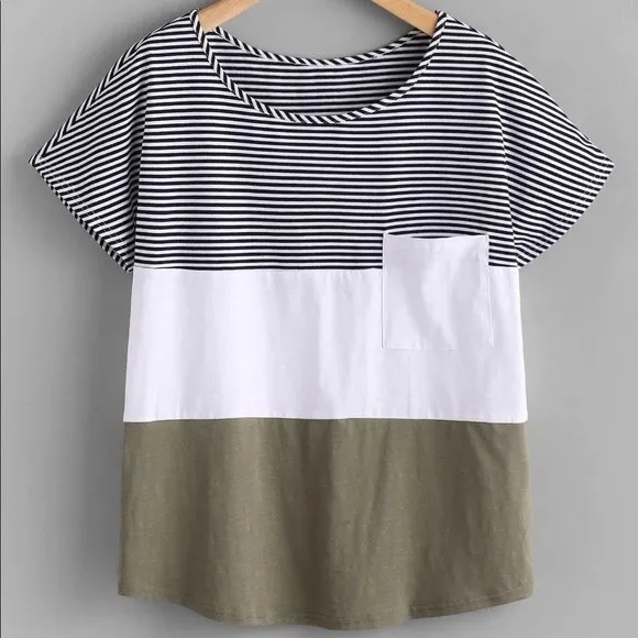 SHEIN Patch Pocket Front Cut And Sew T-Shirt Size Medium - Image 3