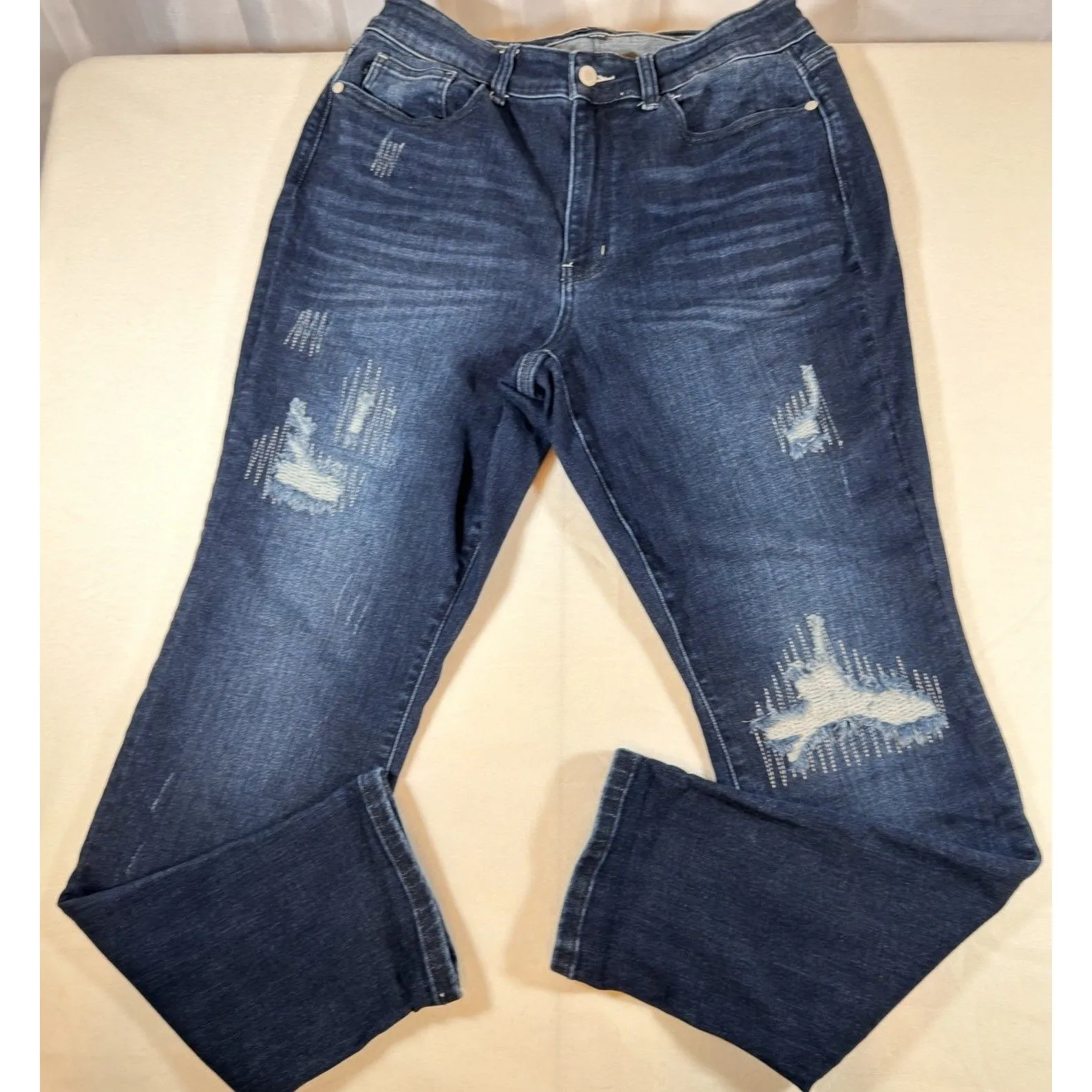 Judy Blue Jeans Womens Sz 14 Blue Boyfriend Fit Distressed Stretch Tummy Control - Image 2