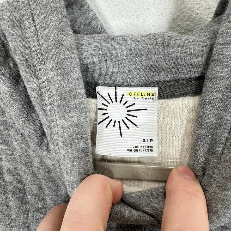 Aerie OFFLINE Quilted Cropped Hoodie Gray Thumbhole Long Sleeve Size Small - Image 5