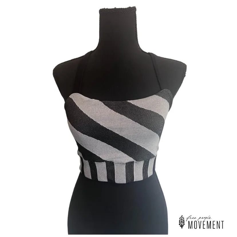 Free People Movement Black and Grey Striped Sports Bra Active Top - xs/s - Image 5