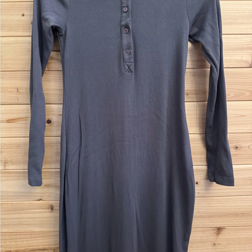 Stateside Size Small Ribbed Henley Long Sleeve Midi Length Collared Dress - Image 5