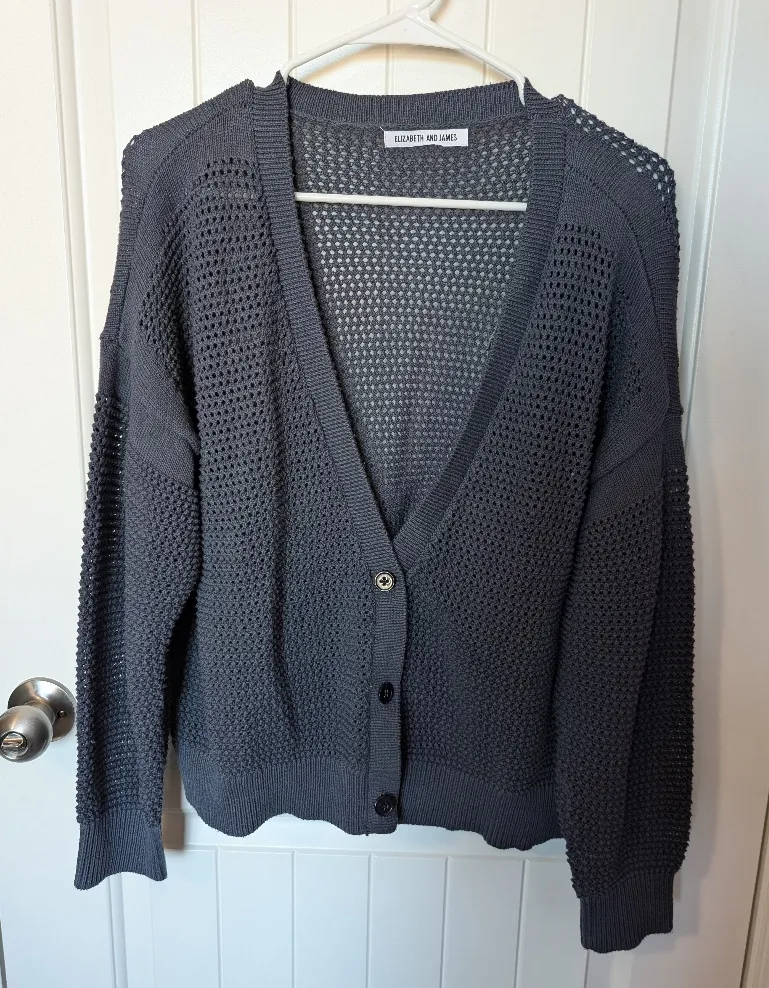 Elizabeth and James Cotton Blend Knit Cardigan Women's Medium/Large Blue - Image 1