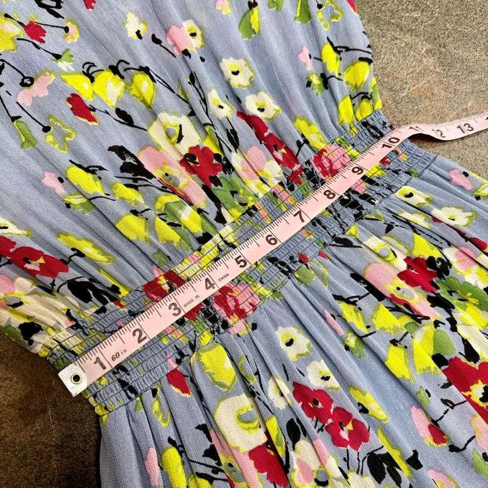 byTiMo Semi Couture Long Sleeve Ruffle Mock Neck Mini Dress Floral Blue Medium M - Image 13