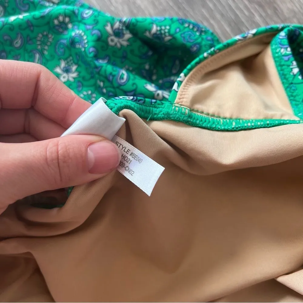 J.‎ Crew green paisley floral plunge v neck one piece swimsuit womens size L - Image 6