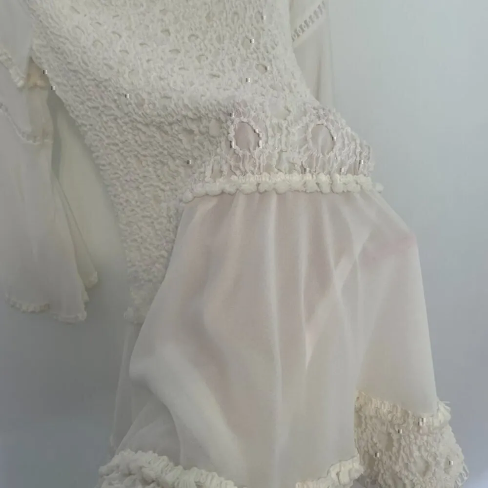 VENUS Lace Bell Sleeve Off Shoulder Dress White Crochet Trim 3/4 Sleeve Mini 10 - Image 7