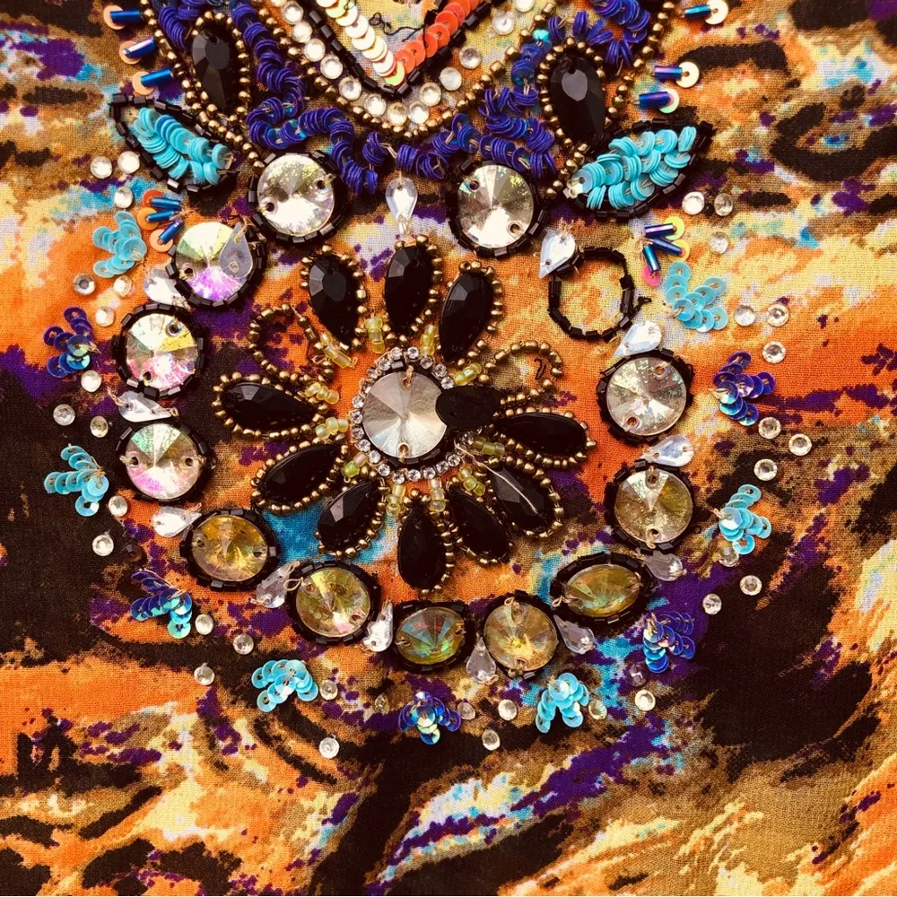 Lucky & Coco Stunning Beaded Swim Coverup Tunic Large Orange - Image 3