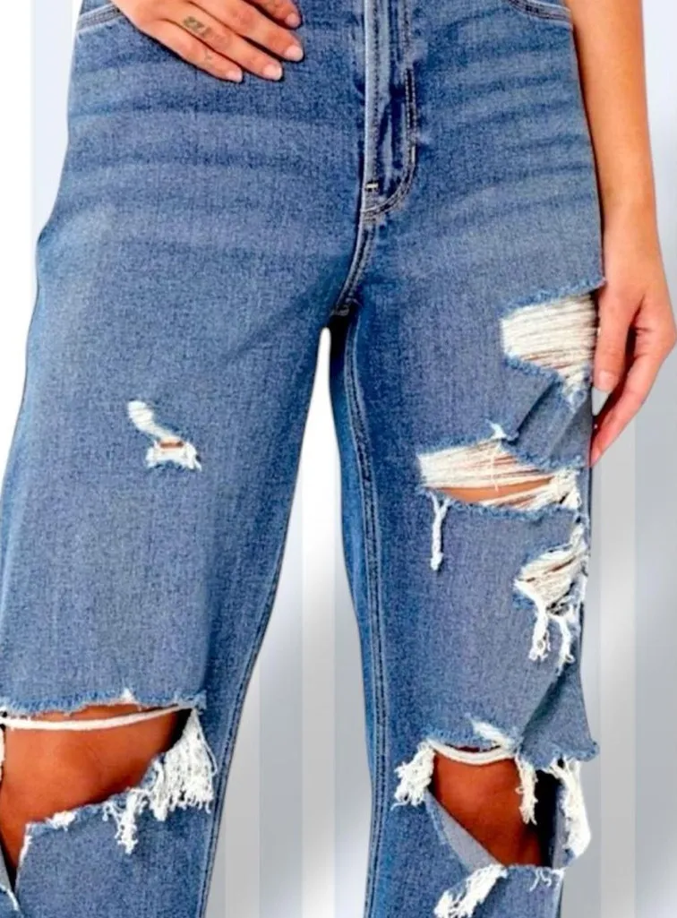 Hollister Ripped Medium Wash Blue Wide Leg Jeans 1/25R NWT - Image 2