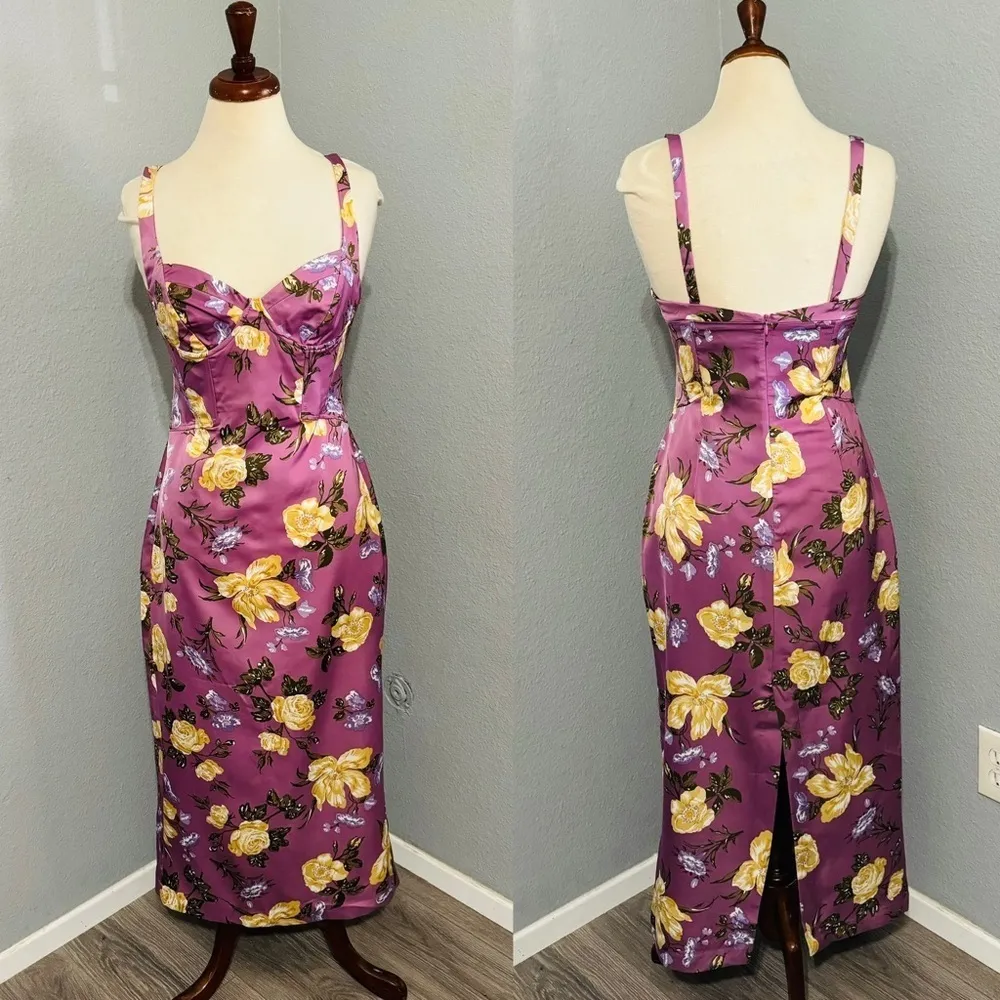 Zara Women Floral Pink Printed Corset Style Dress Underwire Sweetheart Neck Sz M - Image 2