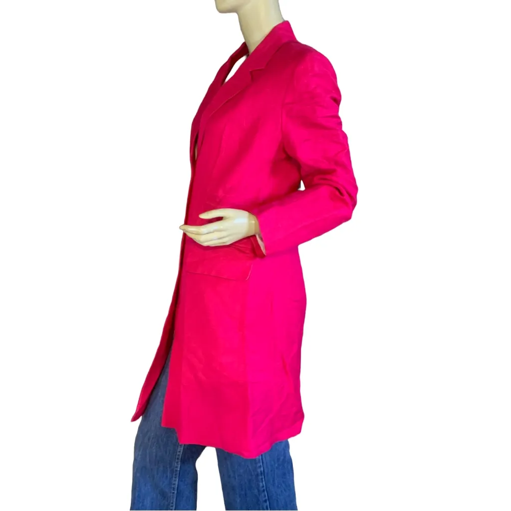 COURTENAY VINTAGE 1980'S PINK LINEN BLEND KNEE LENGTH BLAZER JACKET (10) - Image 3