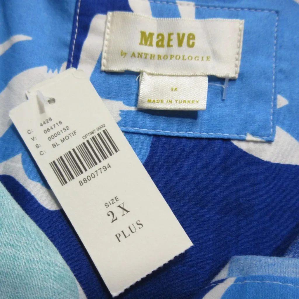 NWT Anthropologie Maeve The Soren Blue Floral Cotton Long-Sleeve Shirt Dress 2X - Image 5