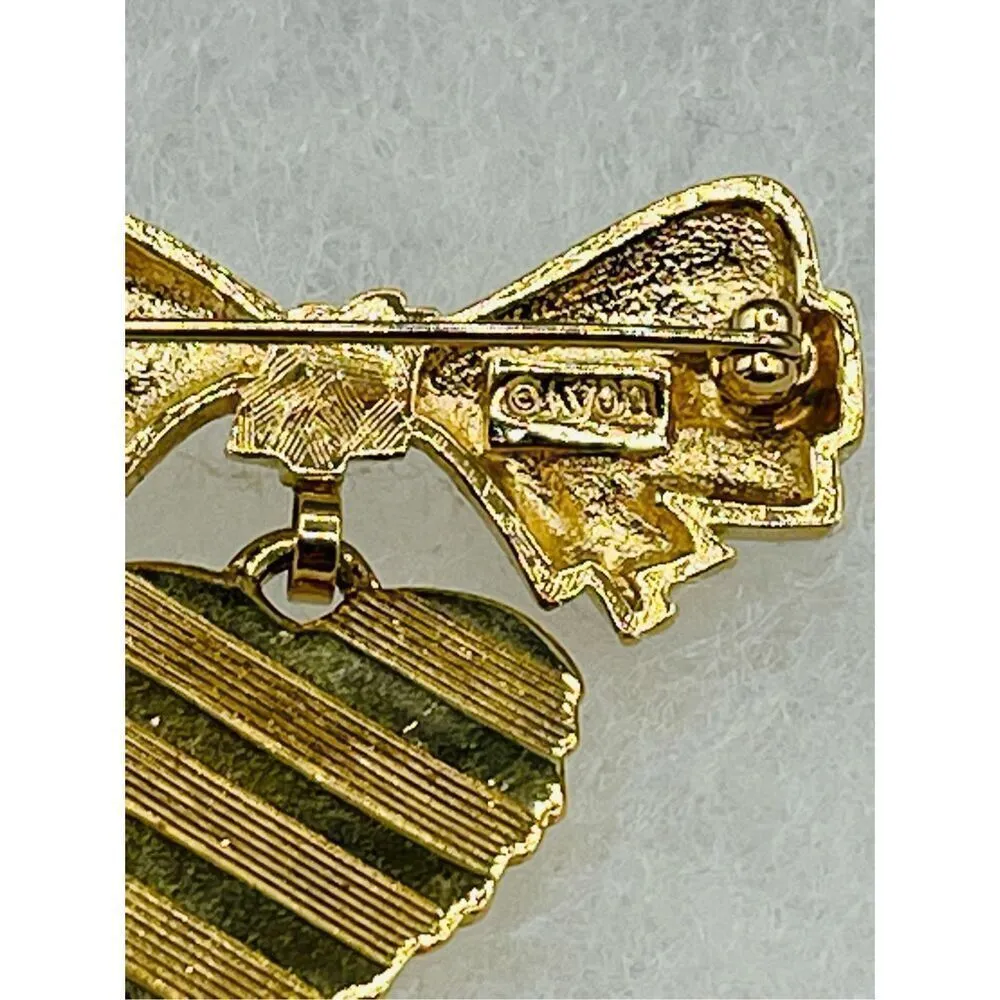 Bow and dangle heart brooch 1980’s Avon Gold - Image 4