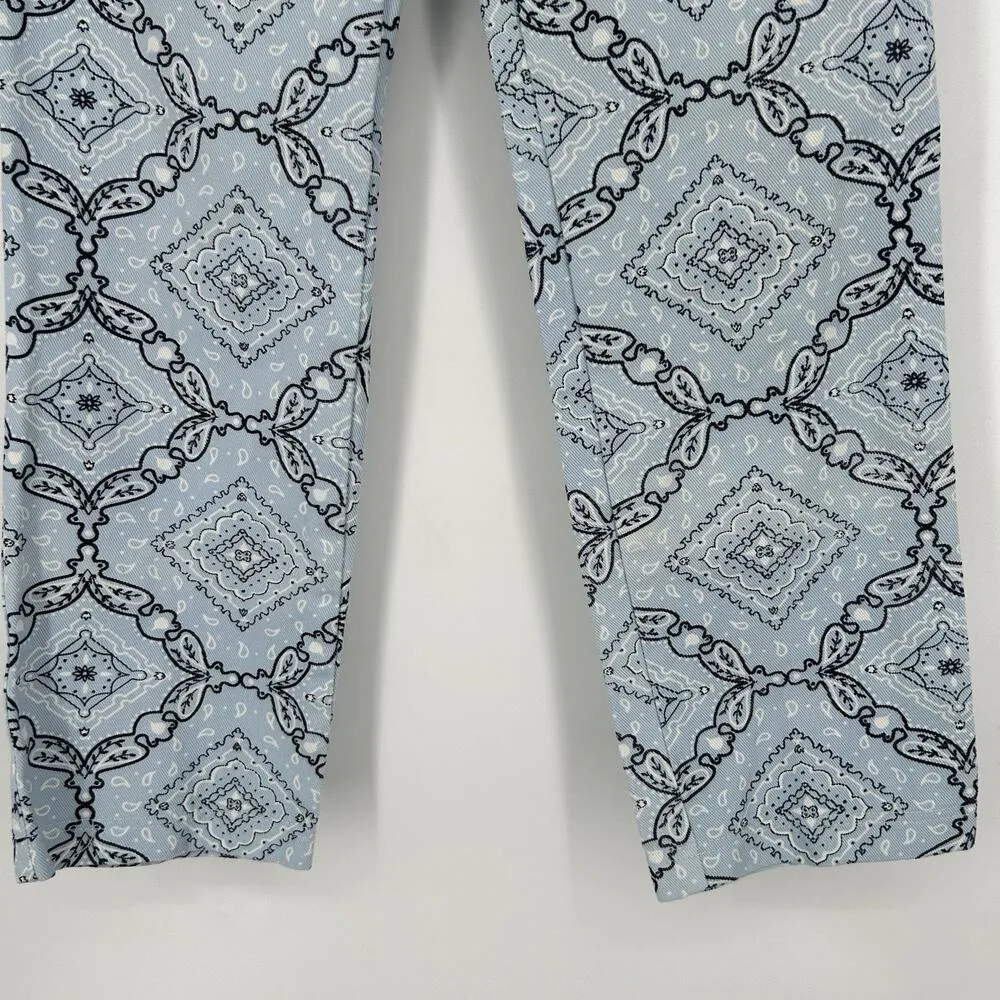 Holiday by Emma Mulholland Kokomo Denim Pants Blue Bandana Print Straight Sz XS - Image 4