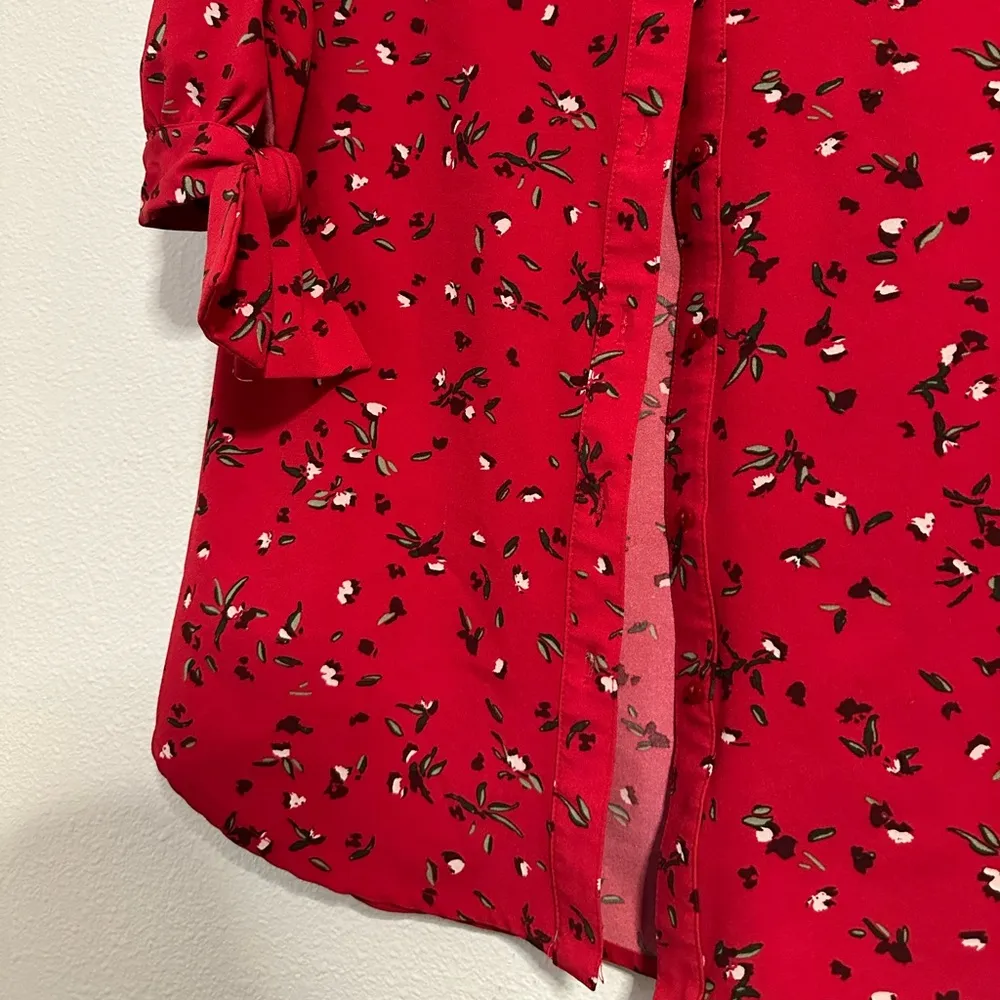 Red Floral Banana Republic Shirt Dress - Image 4