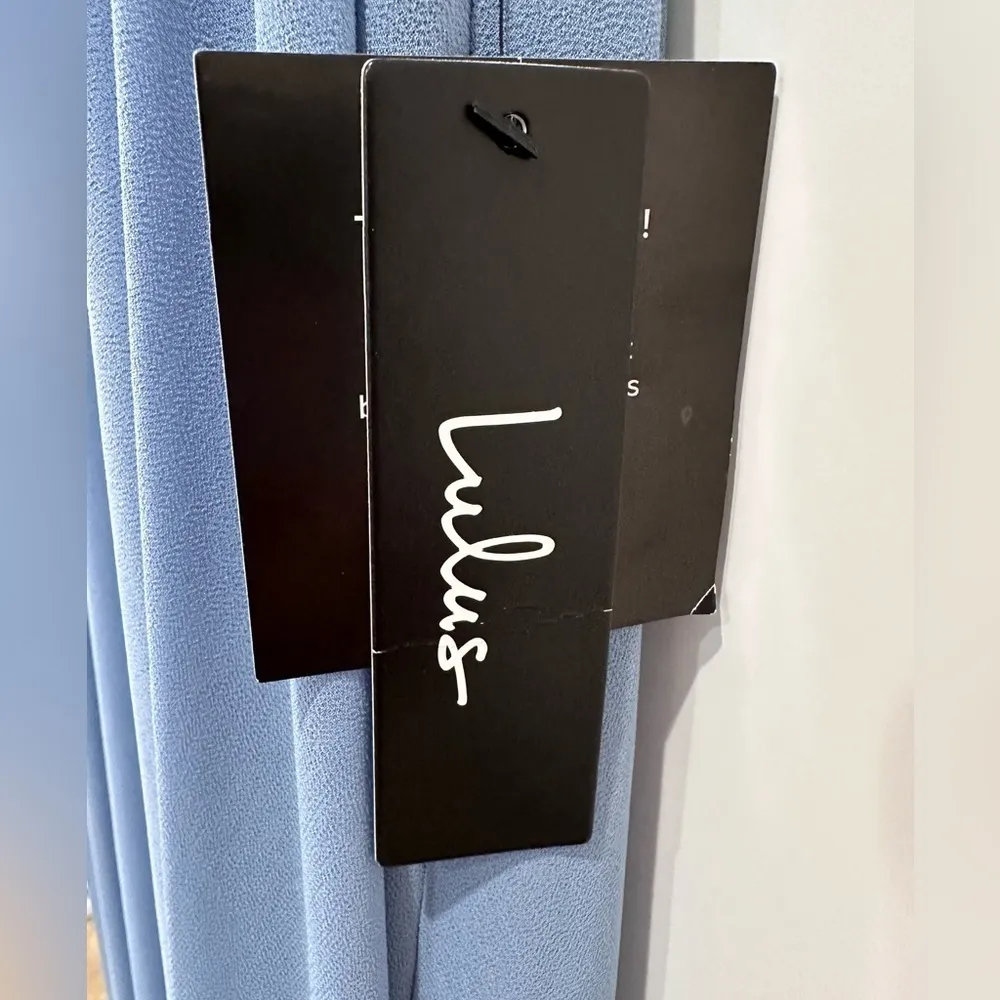 Lulus Lost In The Romance Gown Chiffon Dress Slate Blue Small - Image 8