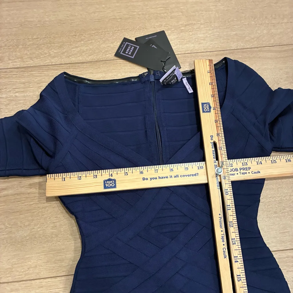 NWT Herve Leger Alicia V-neck Bandage Dress Classic Blue Navy Sweetheart Size S - Image 8