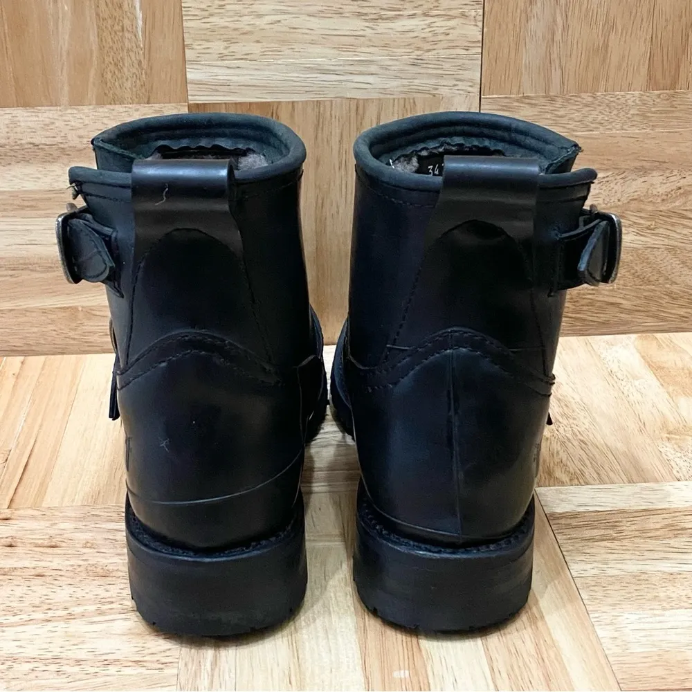 FRYE Engineer Shearling Short Black Rubber Coated Waterproof Ankle Boots Size 6 - Image 5