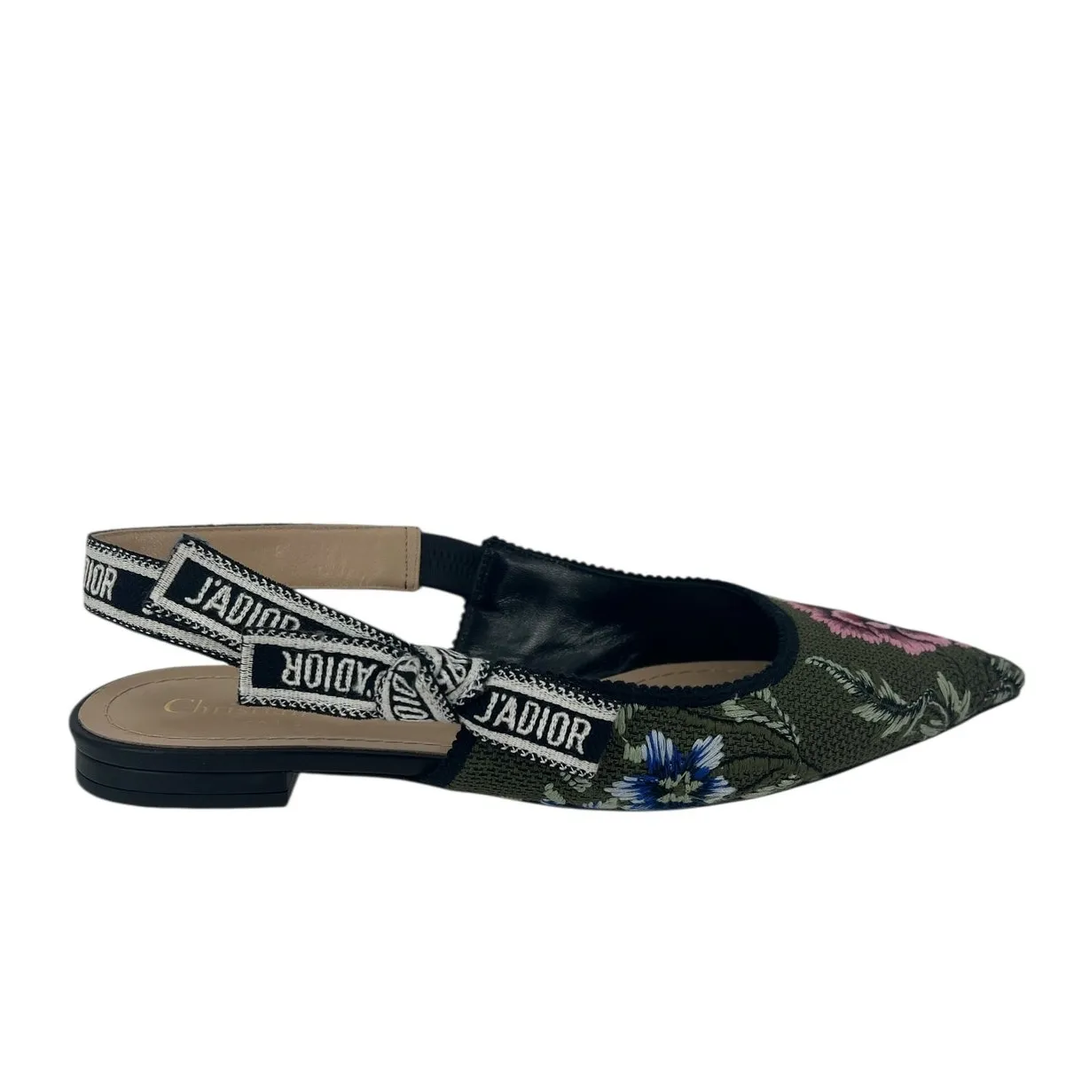 Christian Dior J'adior Embroidered Floral Sling Back Flats - Image 3